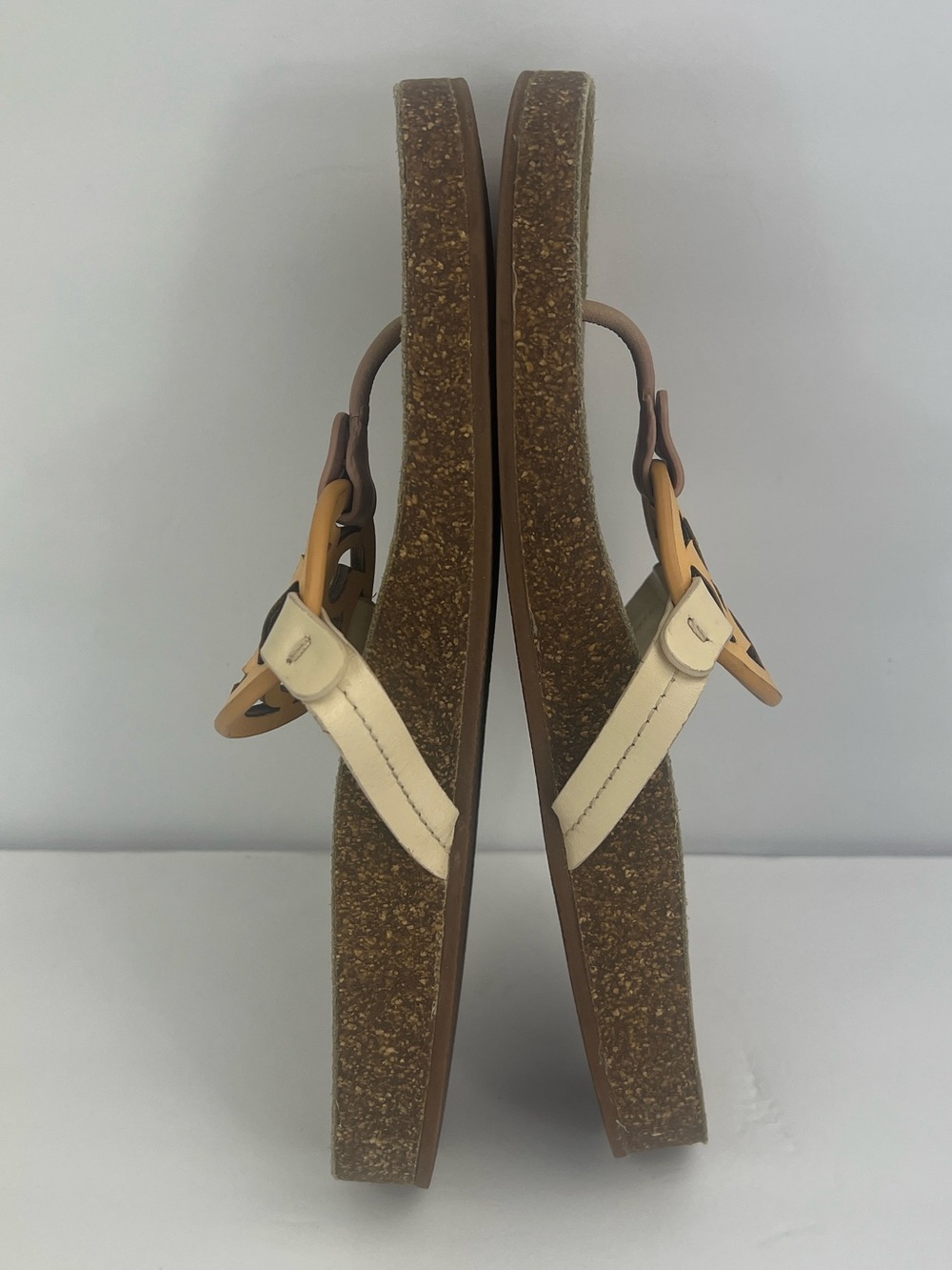 TORY BURCH MILLER CLOUD SANDALS CREAM/CARAMEL COLORS, LEATHER TOP, MILTI CORK 11 - Picture 9 of 17